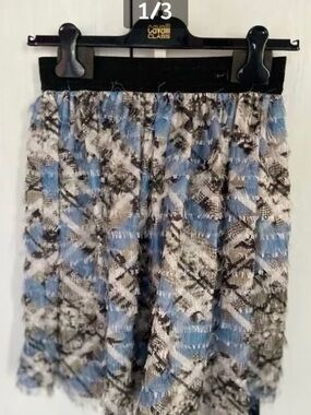 Cavalli Class Blue, Black & Cream Patterned Pleated Skirt